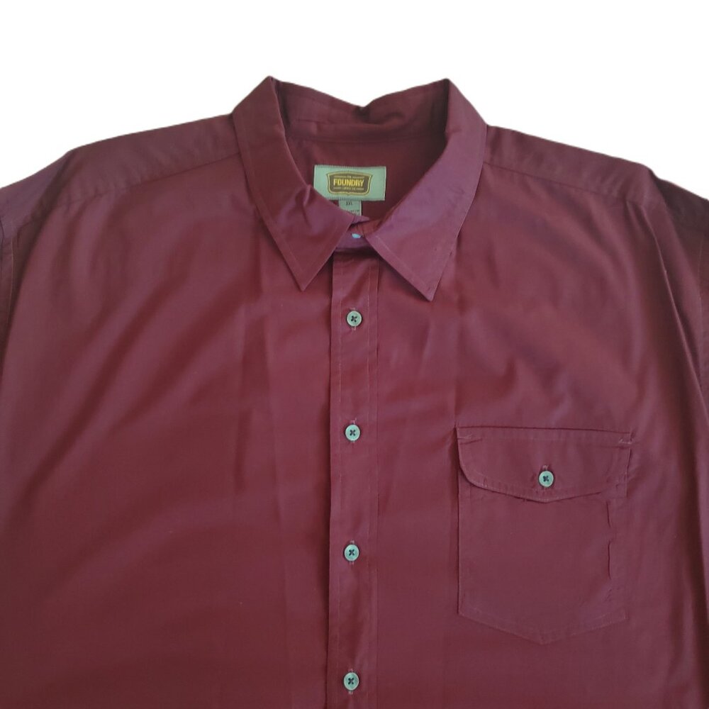 Foundry Supply Co. Men's Long-Sleeve Button Down Burgandy Dress Shirt, Size 2XL